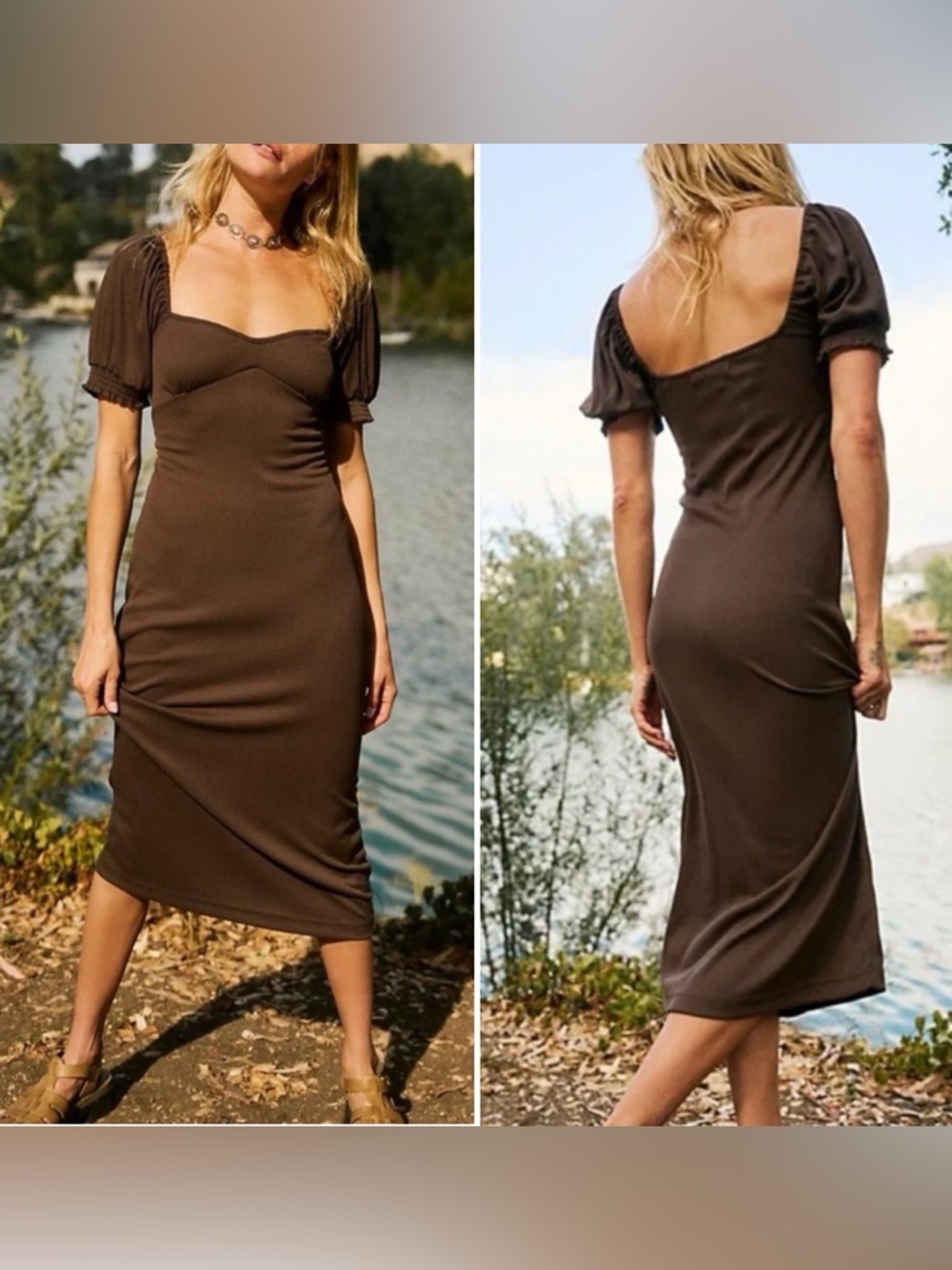 Free People Bel Air Puff Sleeve Rib Knit Midi Dress